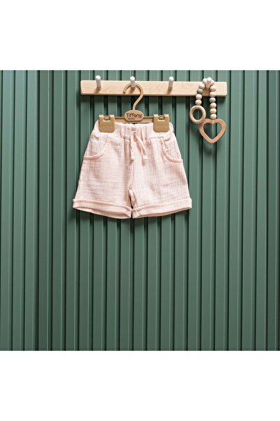 Tiffany Lace-Up Pocket Detail Baby Muslin Shorts Powder