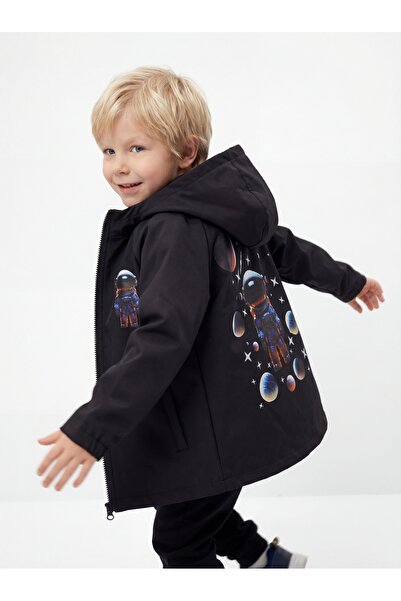 DUDOR KİDS Trenci negru pentru băieți, rezistent la apă și vânt, cu tematică ...