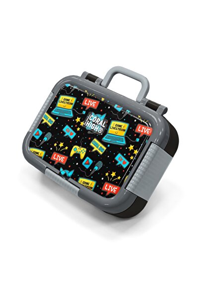 Coral High Kids Black Blue Gamer Patterned Stainless Steel Lunch Box 39312