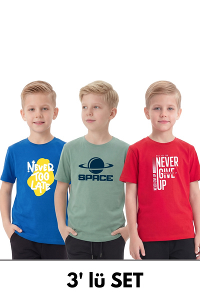 YA KO KİDS Pachet de 3 tricouri pentru băieți cu guler tip bicicletă și impri...