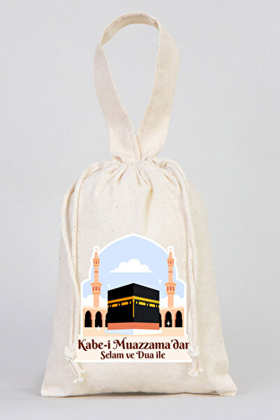 Pamusan 10 ADET Hac ve Umre Hediyelik Bez Kese 15x20 - Kabe-i Muazzama’dan Selam ve Dua ile (Gündüz)