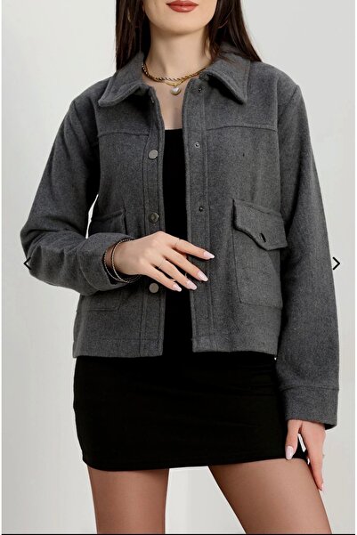 MODA Gömlek Yaka ÇıtÇıt Düğmeli Cepli Kaşe Ceket