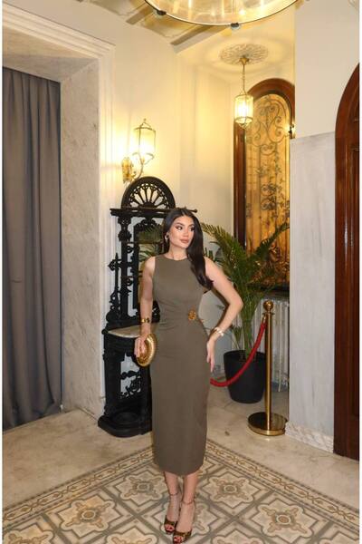 KECHİ WOMAN Long Dress with Double Fabric Accessories