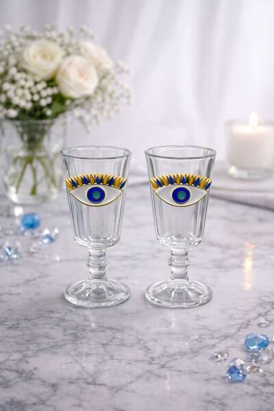YzHome 2 Li Crystal Glass Coffee Side Glass Evil Eye Glass Flute 75ml
