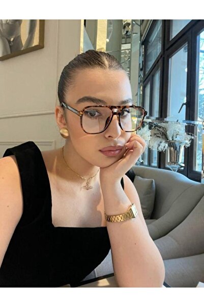 VEGA EYEWEAR Reyon Çift Köprülü Leopar Geometrik Model Unisex Kadın Erkek Mav...