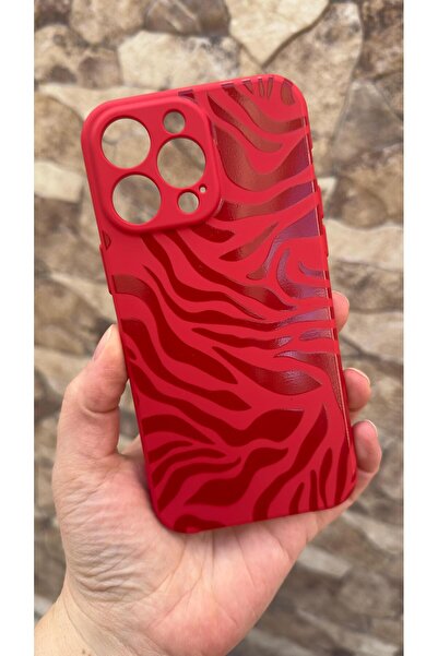 Vip Case iPhone 14 Pro Max Compatible Red Zebra Patterned Silicone Shock Abso...