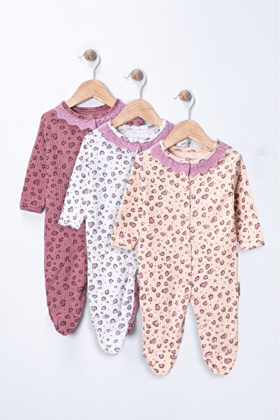 DEFNE LİNA BABY Baby Girl Floral Patterned 3-6-9 Months 3-Piece Cotton 3-Piec...
