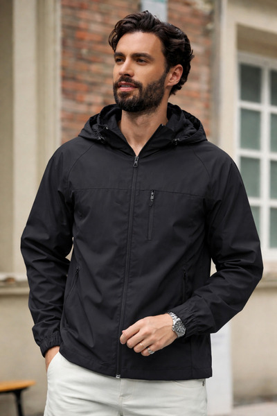 DAMGA JEANS Ανδρικό ριγέ μαύρο αδιάβροχο με επένδυση