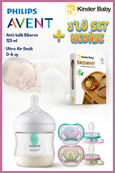 Philips Avent Doğal Tepkili Antikolik Biberon 125ml + 0-6 Ay Air Emzik + Besl...