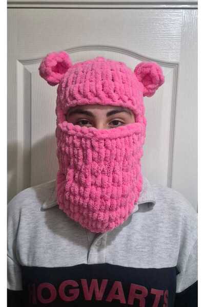 Dodemert Home Puffy Pink Candy Teddy Bear Wegh Snow Mask Beanie & Muscle Cove...