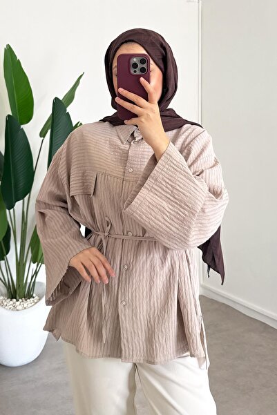 SİNDAL Biyeli Mosso Gömlek - Vizon