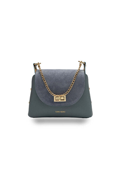 TORO NERO Women's bag made of suede leather, light blue Raisa