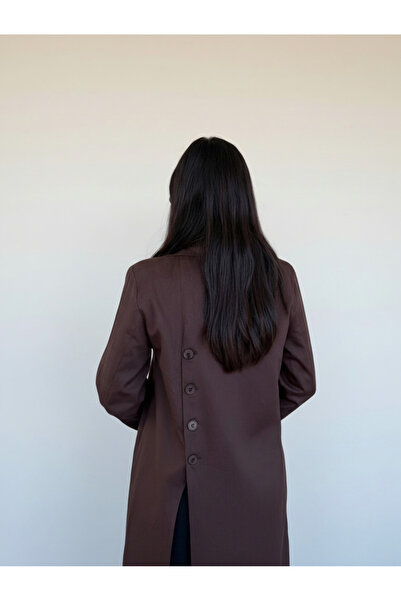 My Blog Brown Gabardine Trench Coat with 4 Buttons on the Back, Padded and Sl...