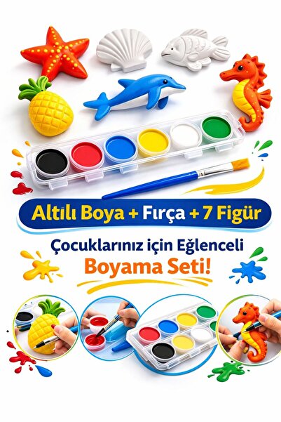 MİNİPOİ Çocuk Taş Boyama- Figür Boyama Seti 6'lı Boya + Fırça + 7 Figür
