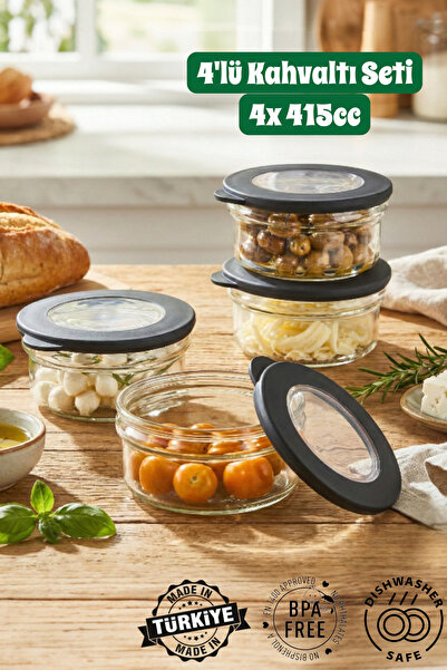 MUF HOME Qlux Ideas 4-Piece Round Glass Storage Container and Breakfast Set -...