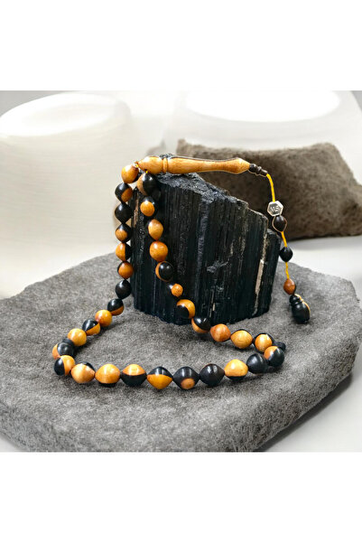 İnan Tesbih Ebony Wood Variegated Color Model Barley Cut Signature Model Mast...