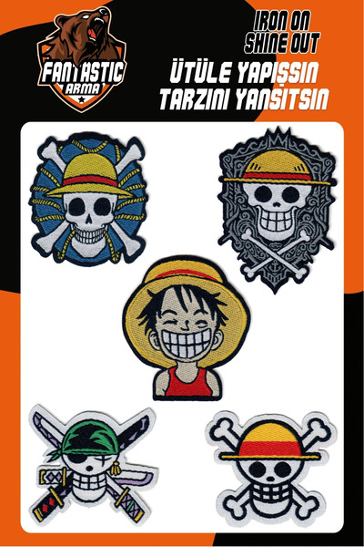 FANTASTIC ARMA 5'li Ütüle Yapışsın Arma Seti - One Piece Luffy & Zoro - Hasır...