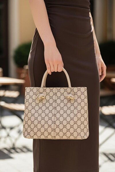 GIG Monogram Patterned Women's Hand and Shoulder Bag with Lace Detail and Sti...