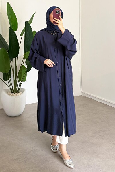 SİNDAL Tensel Uzun Gömlek Elbise - Lacivert