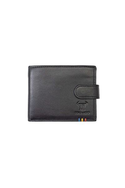 TORO NERO Men's wallet made of genuine black leather - Aryan clasp, RFID prot...