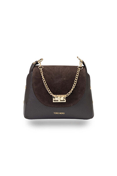 TORO NERO Women's bag made of suede leather, dark brown Raisa