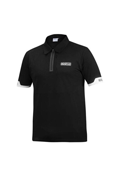 Sparco Fermuarlı Polo Yaka Erkek Tişört Siyah M