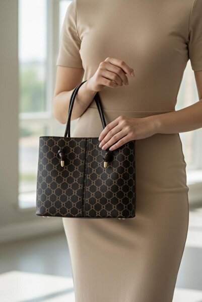 GIG Monogram Patterned Women's Hand and Shoulder Bag with Lace Detail and Sti...