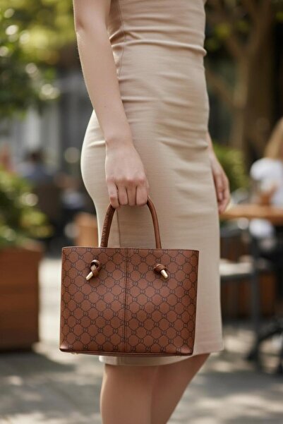 GIG Monogram Patterned Women's Hand and Shoulder Bag with Lace Detail and Sti...