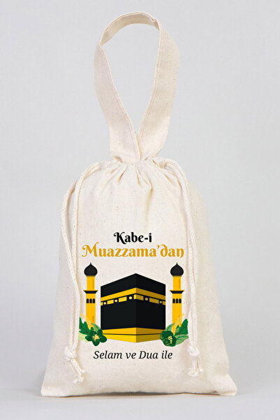 Pamusan 10 ADET Hac ve Umre Hediyelik Bez Kese 15x20 - Kabe-i Muazzama’dan Selam ve Dua ile