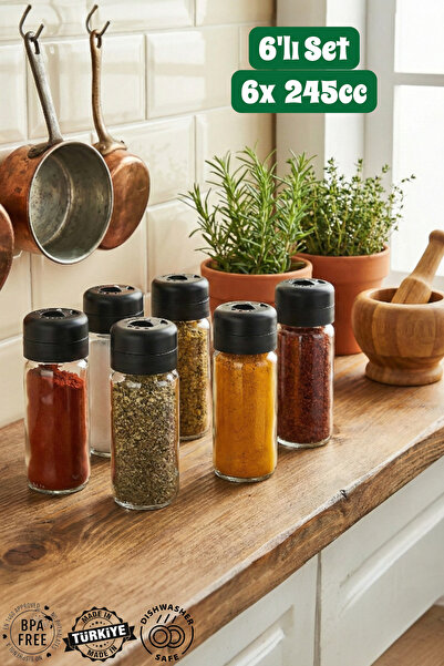MUF HOME Qlux Ideas 6-Piece Glass Spice Jar Set with Rotating Lids - Multi-Pu...
