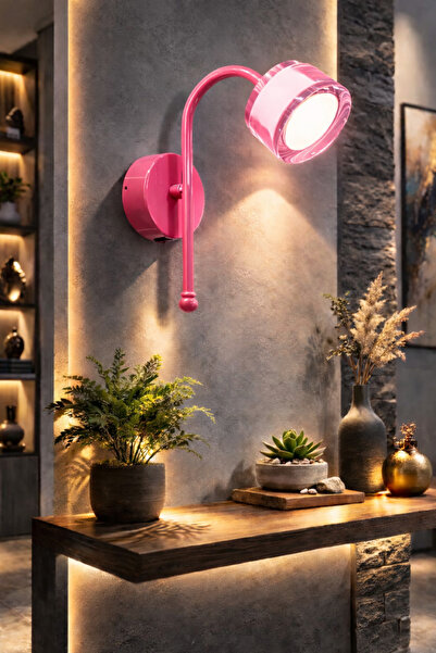 Natiorj Şeffaf Cam Detaylı Pembe Pilli Tak Çalıştır Cafe Salon Yatak Odası Ap...