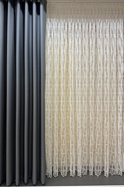 Ta-Ha Perde ve Halı 1-3 Sik Pi̇le Ri̇ti̇m Pattern Embroidered Tulle Curtain, ...