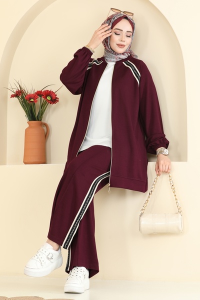 ModaMerve Gold Fermuarlı Modal Takım 3287HBS856-MS Bordo