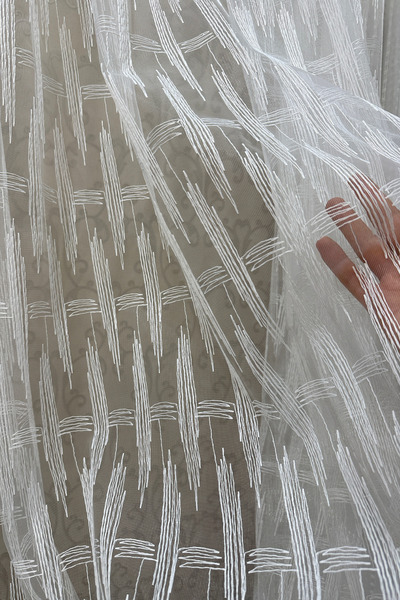 Ta-Ha Perde ve Halı 1-2 Seyrek Pi̇le Ri̇ti̇m Pattern Embroidered Tulle Curtain, Full White Iron-On Skirts, Lead-Free Tulle Curtain