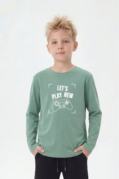 YA KO KİDS 3-Piece Round Neck Print Detailed Long Sleeve 3-Piece Boys' T-Shirt
