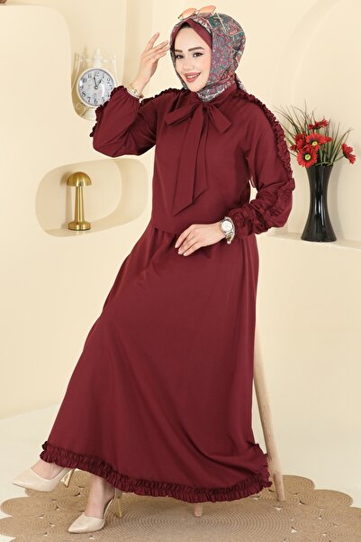ModaMerve Fırfır Detaylı Terikoton Takım 0847LVA1173-MS Bordo
