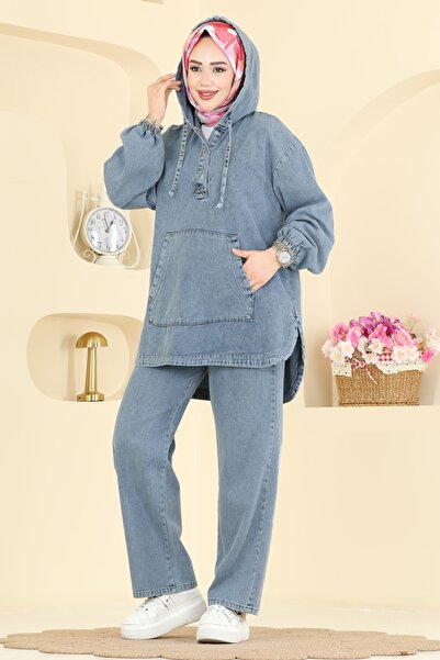 ModaMerve Yarım Çıtçıtlı Kot Takım 4096ORG1169-MS Açık Kot