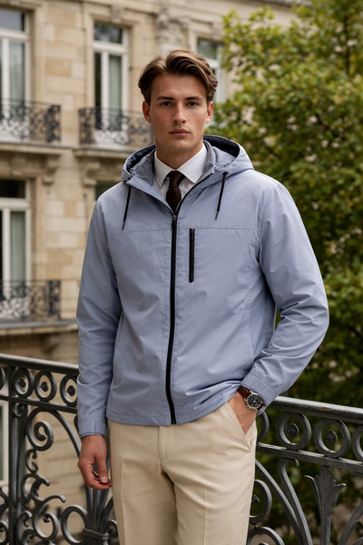 DAMGA JEANS Ανδρικό αδιάβροχο με ρίγες και γκρι επένδυση