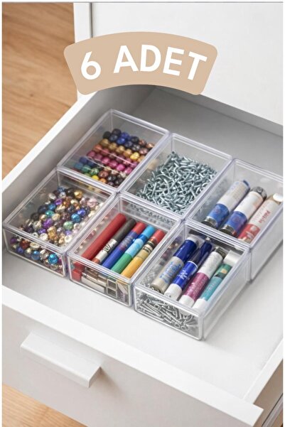 Bayev Lucid 6 Pieces Mini Acrylic Organizer Box with Lid Multi-Purpose Organizer
