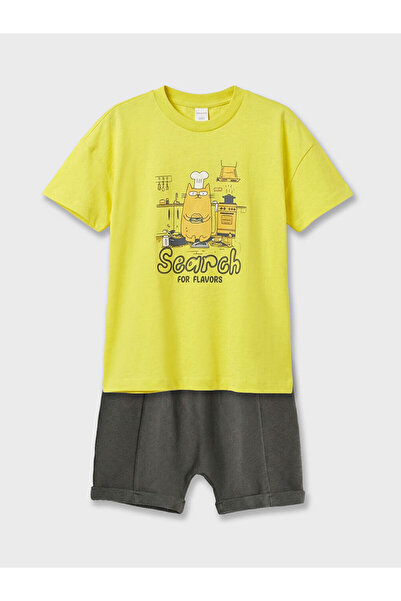LC Waikiki Lc Waikikiyellow Printed Baby Boy T-Shirt and Shorts