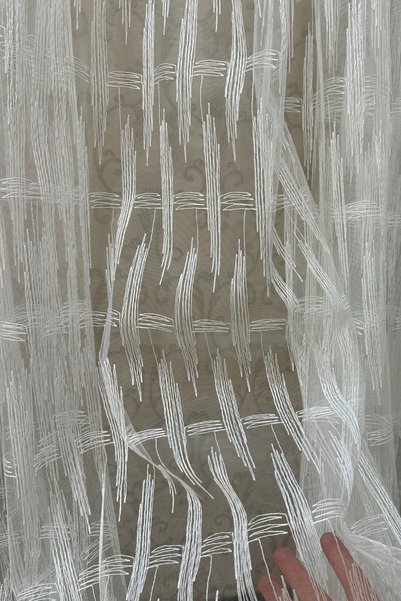 Ta-Ha Perde ve Halı 1-2 Seyrek Pi̇le Ri̇ti̇m Pattern Embroidered Tulle Curtain, Full White Iron-On Skirts, Lead-Free Tulle Curtain