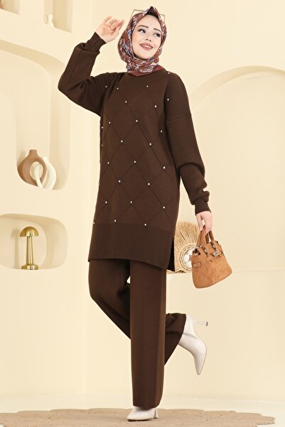 ModaMerve Sa kamenim detaljima Set pletenog odjevnog predmeta 1209MT581-MS Smeđa