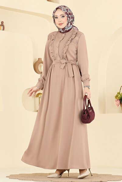 ModaMerve Dantel Detaylı Dubai İpeği Elbise 332ASN888-MS Vizyon