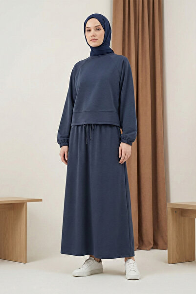 MODAQU Elastic Waist Bat Sleeve Blouse Skirt Set Petrol