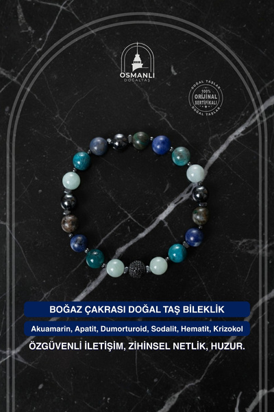 OSMANLI DOĞAL TAŞ Certified Throat Chakra Natural Stone Bracelet