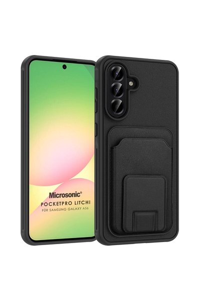 Microsonic Samsung Galaxy A56 Case Pocketpro Litchi Black