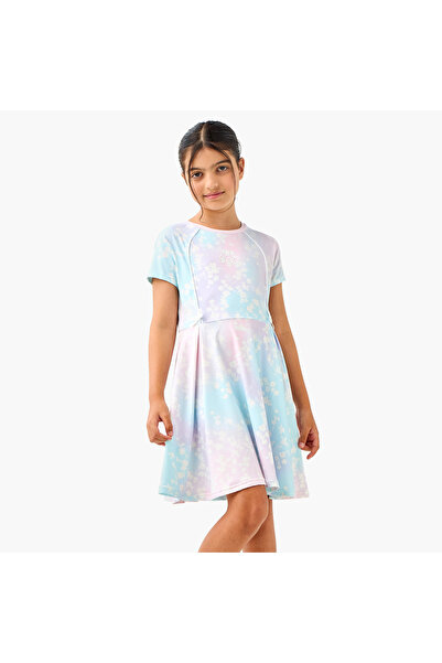 Kappa Floral Print A-Line Dress with Bow Accent