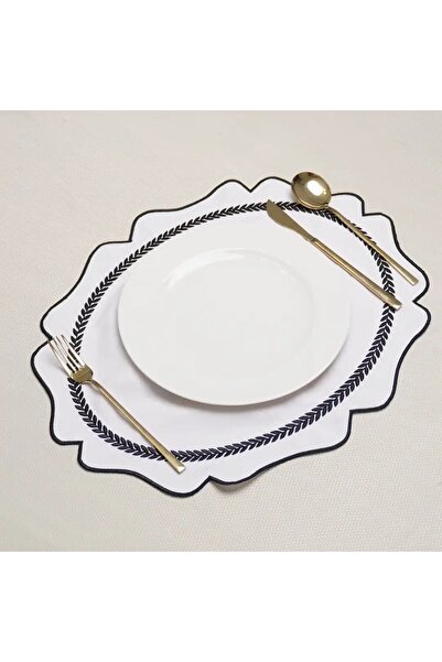 2Ddesign Siyah Yaprak Desenli Dalgalı Kenar Şık Supla (Amerikan Servis) 6 Adet