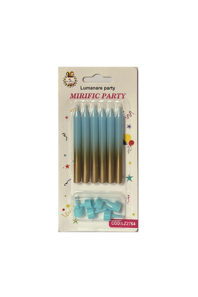 Mirific Party Set of 6 Birthday Candles, Blue, Gold, 8 cm