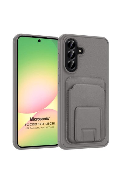 Microsonic Samsung Galaxy A56 Case Pocketpro Litchi Gray